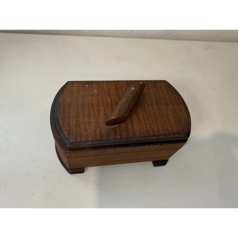 Vintage Art Deco Wood Keepsake Box Satin Lined Celluloid Faux Pearl Lid Insert